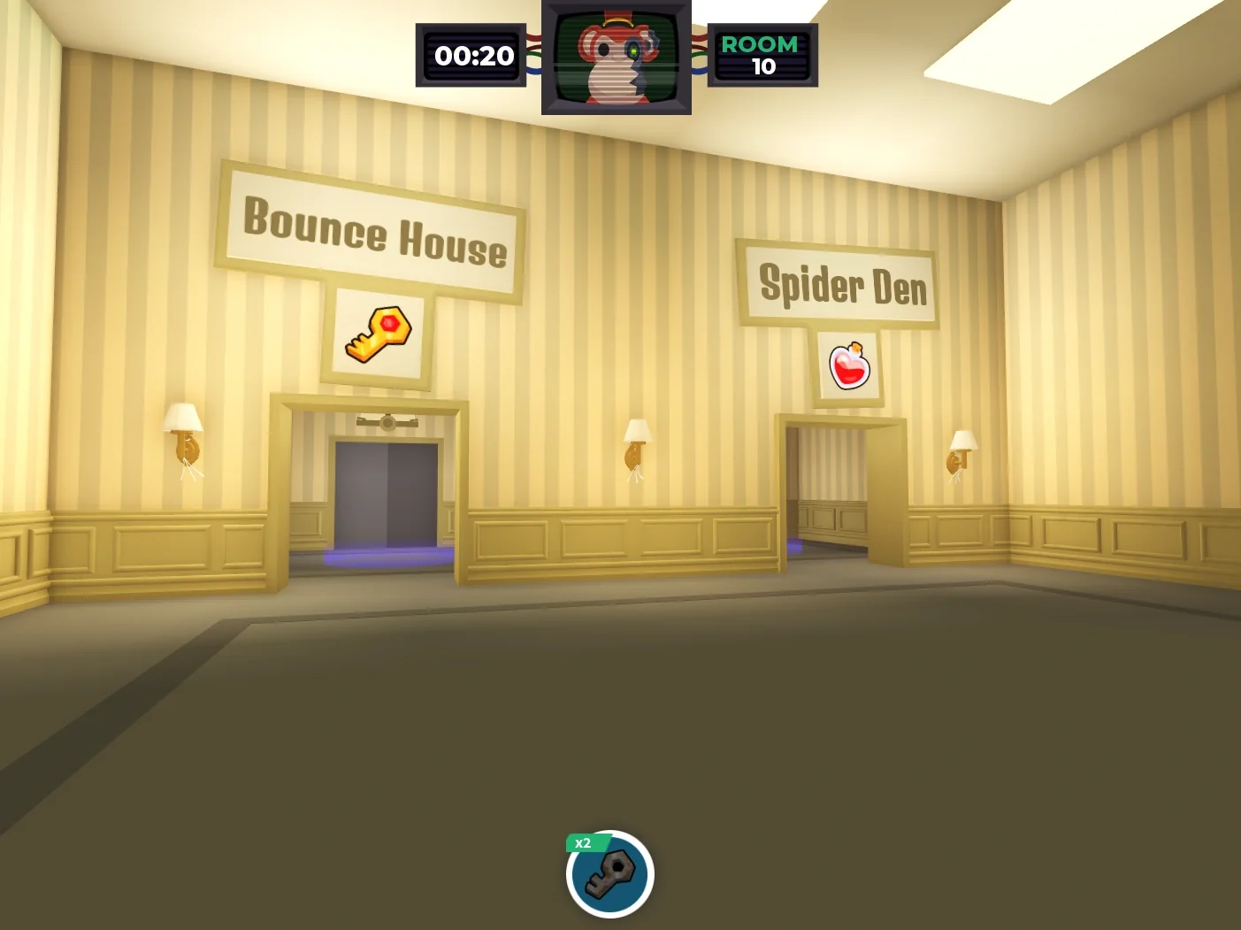 Two elevators in Hauntlet 2 during the Halloween Event (2026), one to the Bounce House floor and one to the Spider Den floor