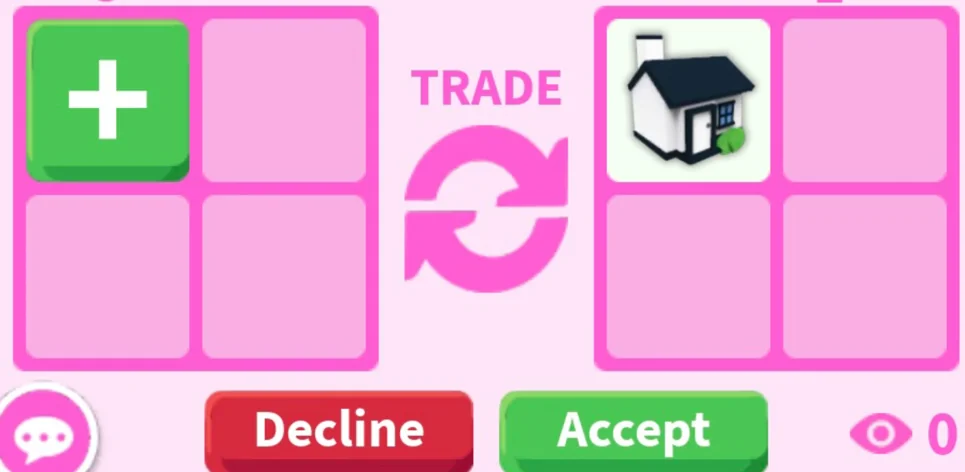 An Adopt Me trade window with a house offered on one side