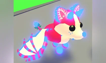 A Mega Neon Strawberry Shortcake Bat Dragon in Adopt Me