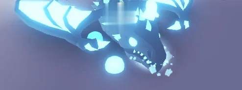A Neon Frost Dragon in Adopt Me, glowing light blue on its wings, spikes, horns and feet