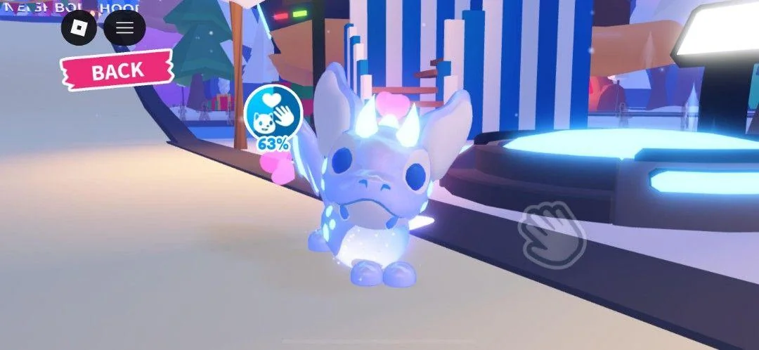 A Neon pet in Adopt Me glowing light blue on its horns, ears and feet